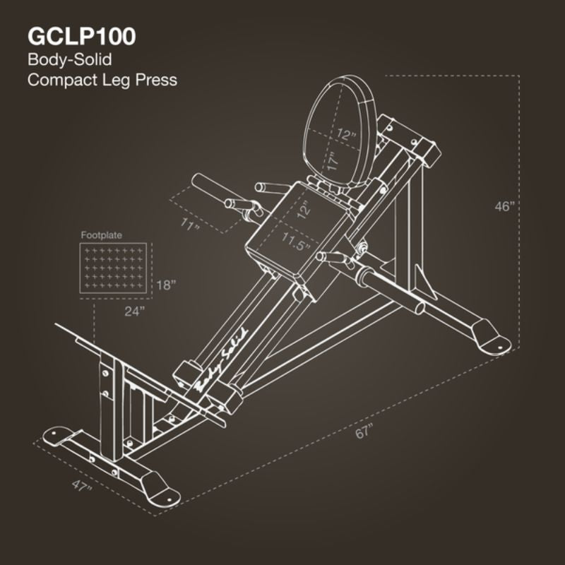 Body-Solid Compact Leg Press - GCPL100 Dimensions