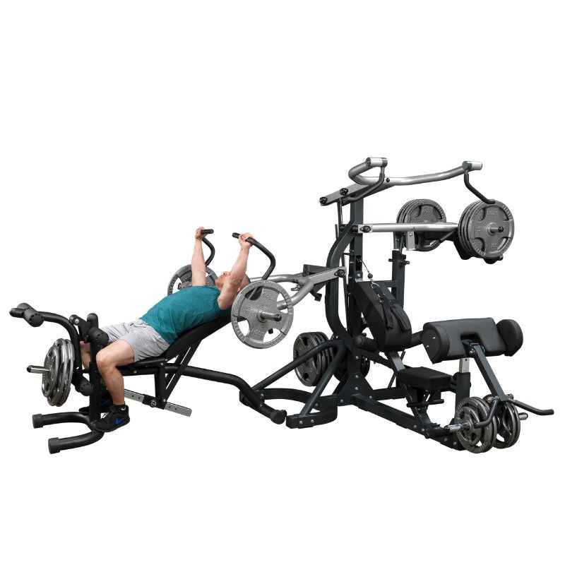 Body-Solid Free Weight Leverage Gym - SBL460P4 Sample Workout in white Background