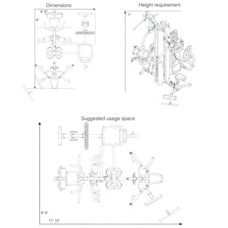 Body-Solid G9S Two-Stack Gym Dimensions, Height Requirement, and Suggested Usage Space