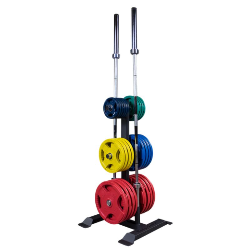 Body-Solid GWT56 Vertical Weight Tree with Body-Solid Color Rubber Grip Olympic Sets with Olympic Bars