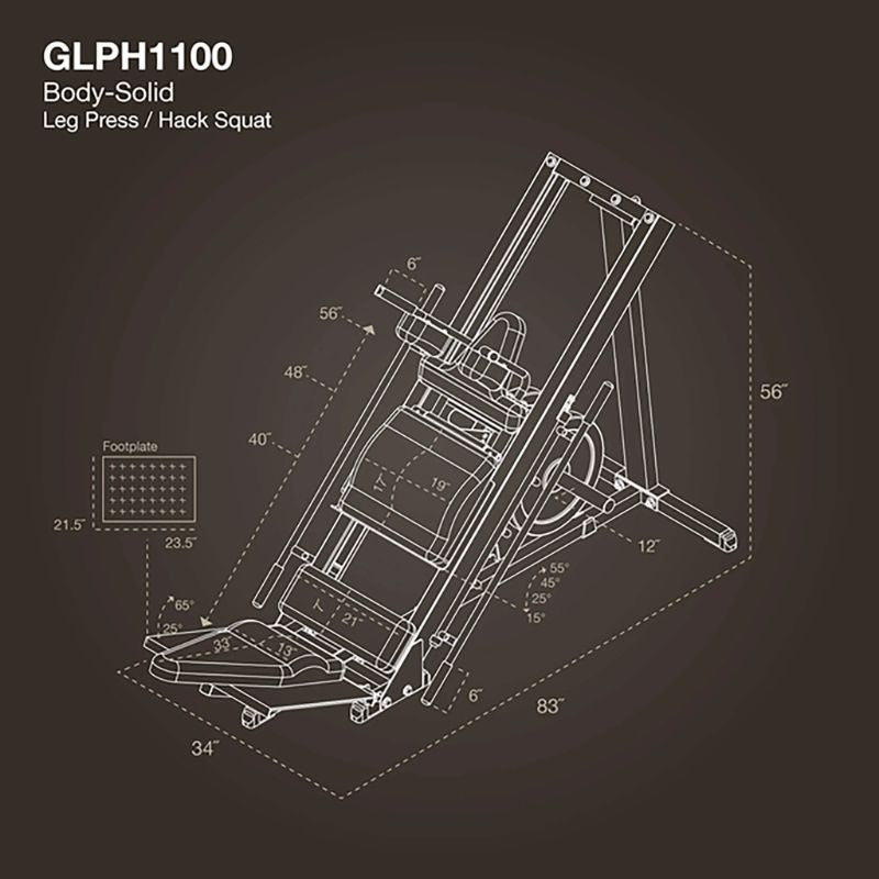 Body-Solid Leg Press & Hack Squat - GLPH1100B Dimensions