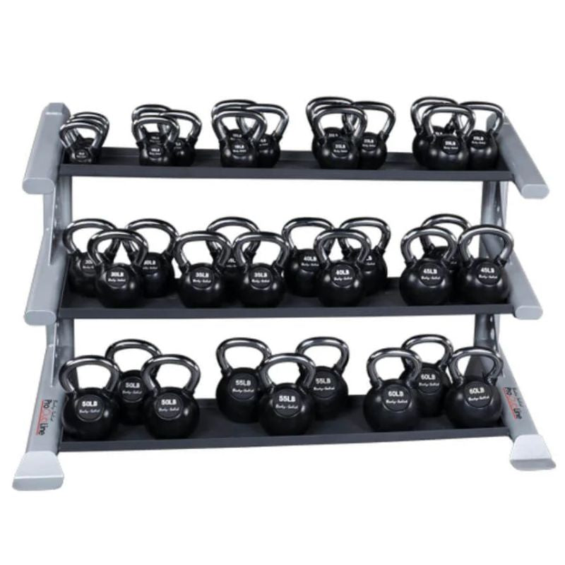 Body-Solid ProClub 3 Tier Kettlebell Rack - SDKR1000KB  with Kettlebell Set Black