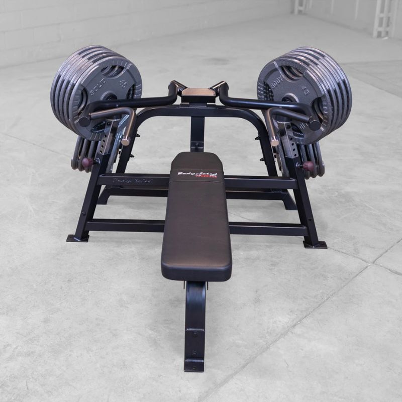 Body-Solid Pro ClubLine Leverage Bench Press - LVBPB Front View with olympic grip plates