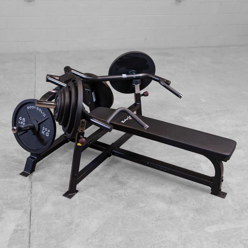 Body-Solid Pro ClubLine Leverage Bench Press - LVBPB top view olympic plates