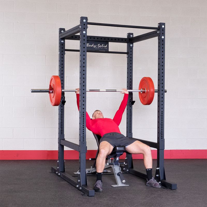 Body-Solid Pro Clubline Commercial Power Rack - SPR1000 Inclined Bench Press with Bench