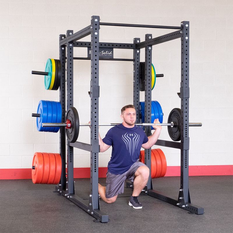 Body-Solid Pro Clubline Commercial Power Rack - SPR1000 Single Leg Lunges with Barbell Set