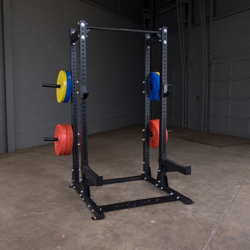 Body-Solid Pro Clubline Half Rack with Rear Extension - SPR500BACK with Color Rubber Olympic Plates