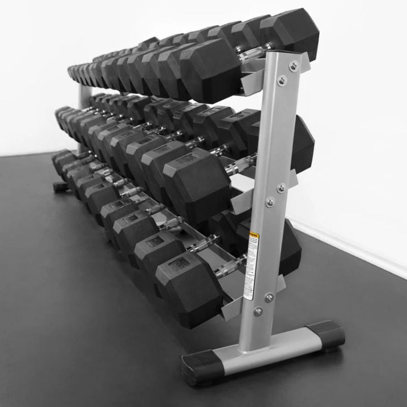 BodyKore RB5100 5-100lb Rubber Hex Dumbbell Set Coated with tough and durable rubber compound material