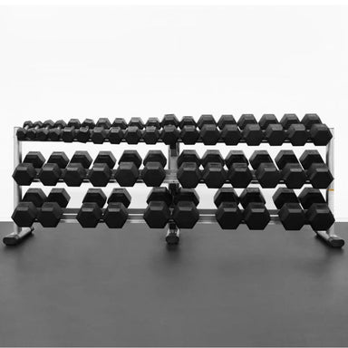 BodyKore RB5100 5-100lb Rubber Hex Dumbbell Set Silver Main Display