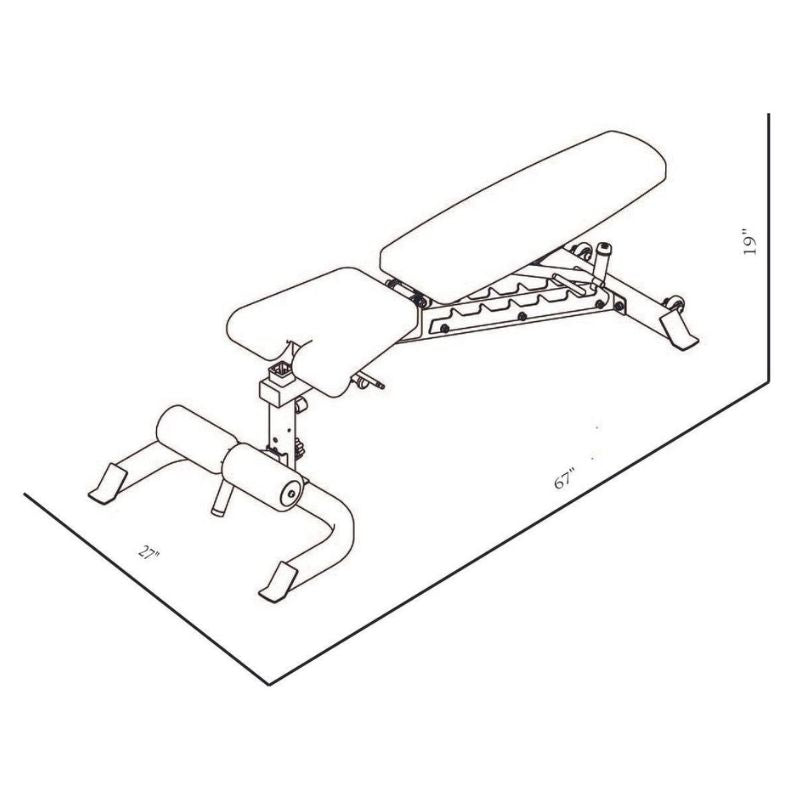 BodyKore Universal Bench - Flat Incline Decline - MX1169 Dimensions