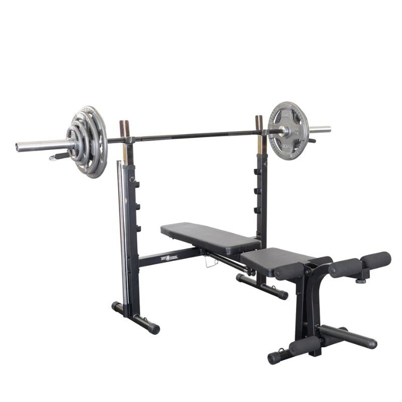 Body Solid Best Fitness BFOB10B Olympic Bench with olympic plates and olympic bar