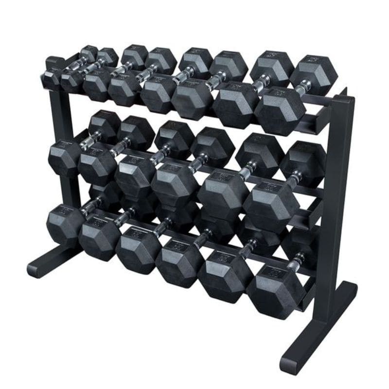 GDR363B Dumbbell Rack with Rubber Hex Dumbbells 5-50lbs