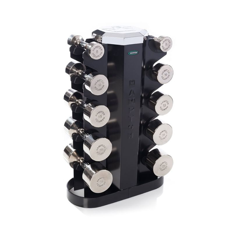 CHROME BEAUTY-GRIP _ FIVE PAIR Pack 5-25lbs Set with Vertical Rack