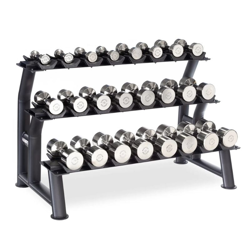 CHROME BEAUTY-GRIP _ TWELVE PAIR Pack 2.5-30lbs with 3 Tier Rack