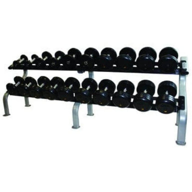 COMMPAC-RUFDR100 TROY 5-100lb Rubber-Encased Pro-Style Dumbbell with Saddle Rack