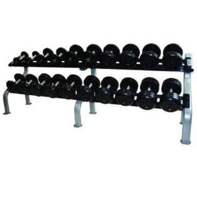 COMMPAC-RUFDR50 TROY 5-50lb Rubber-Encased Pro-Style Dumbbell Set with Saddle Rack