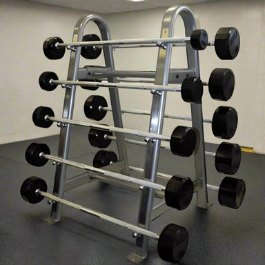 COMMPAC-TSBRTROY110 20lbs-110lbs 12-Sided Rubber Straight Barbell Set with Rack Empty