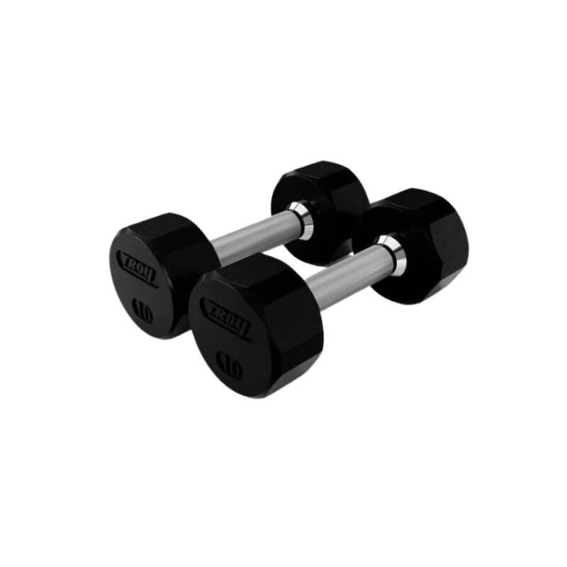 COMMPAC-TSDR100 TROY 5-100lb Rubber Encased 12-Sided Dumbbell 10lb Pair