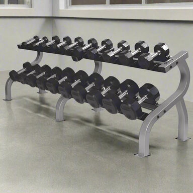 COMMPAC-TSDR100 TROY 5-100lb Rubber Encased 12-Sided Dumbbell with Saddle Racks