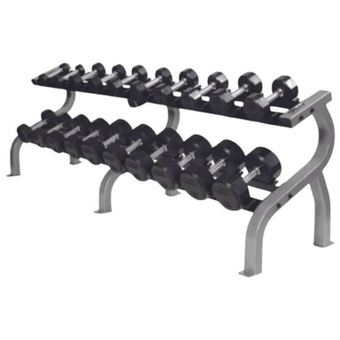 COMMPAC-TSDR50 TROY 5-50lb RubberEncased 12 - Sided Dumbbell Set with Saddle Rack