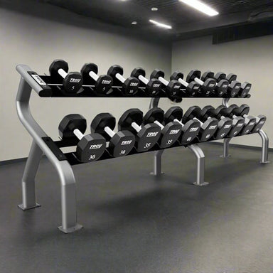 COMMPAC-TSDU50 TROY 5-50lb 12-Sided Urethane Dumbbell Set with Rack Main