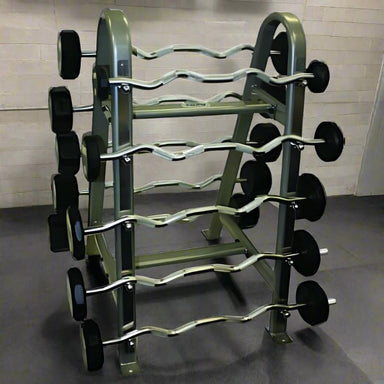 COMMPAC-TZBU110 TROY 12-Sided Urethane Fixed Curl Barbell Set with Rack