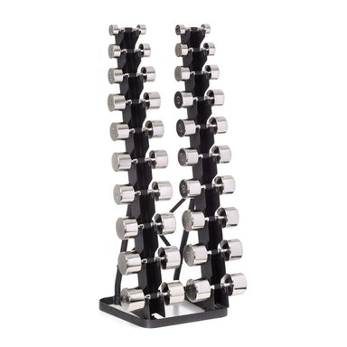 Chrome Beauty-Grip _ 10 Pair Twin Tower Vertical Pack 5-50lb Set with Vertical Rack