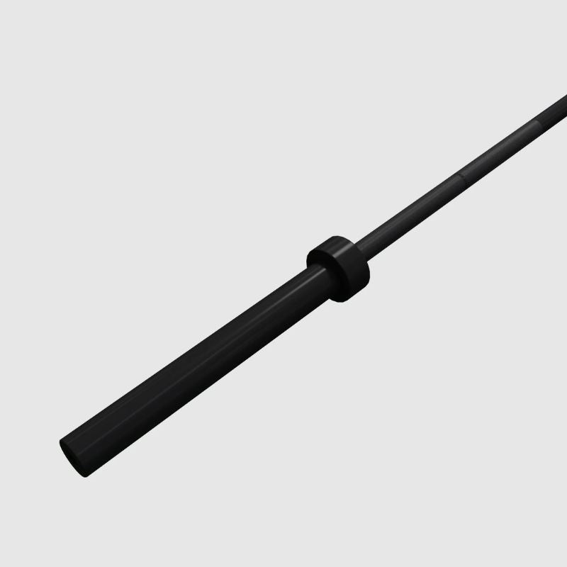 Close up details of Troy Barbell 7' Olympic Bar in Black Finish