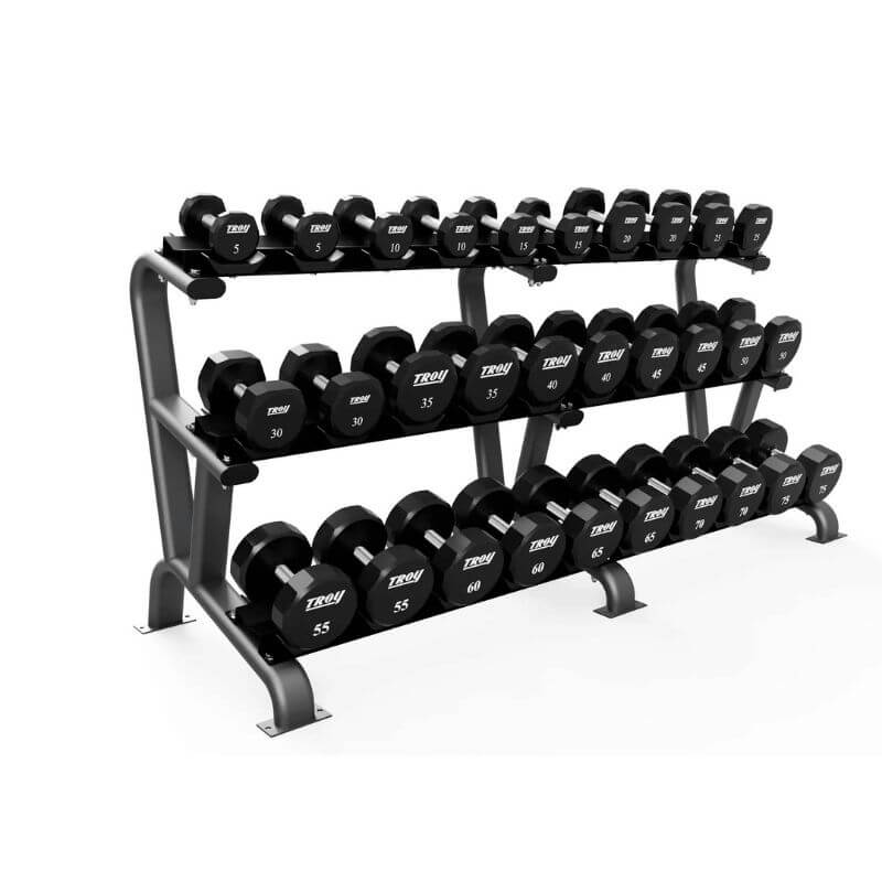 DR-15 TROY 3 Tier 15 Pair Dumbbell Saddle Rack with TSD-U Dumbbells