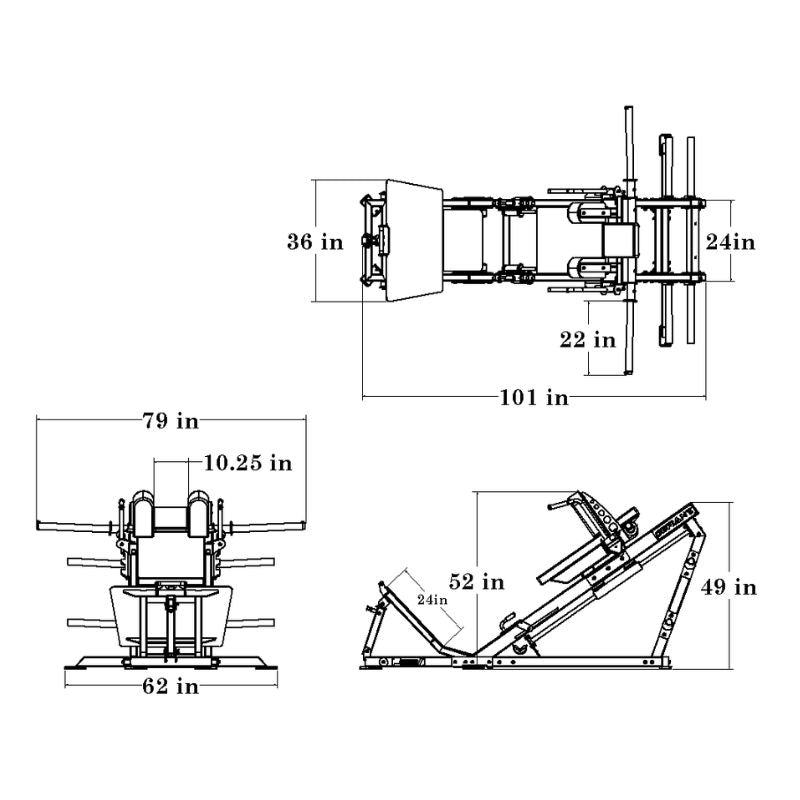 Defiant Strength 35° Linear Bearing Hack Squat – DS-920 Dimensions