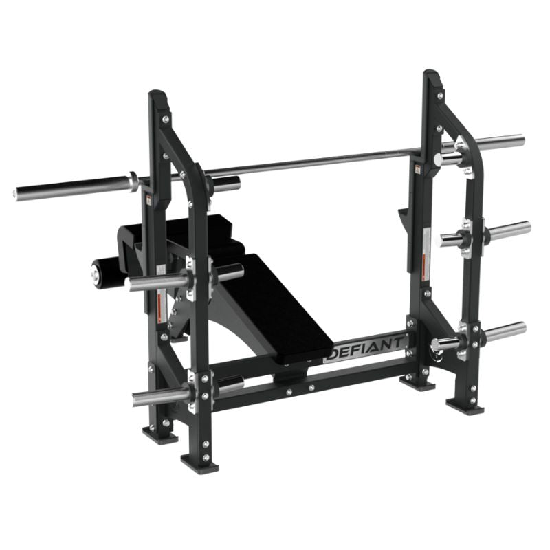 Defiant Strength Olympic Decline Bench Press with Plate Storage – DS-945 with Plate Horn Add on