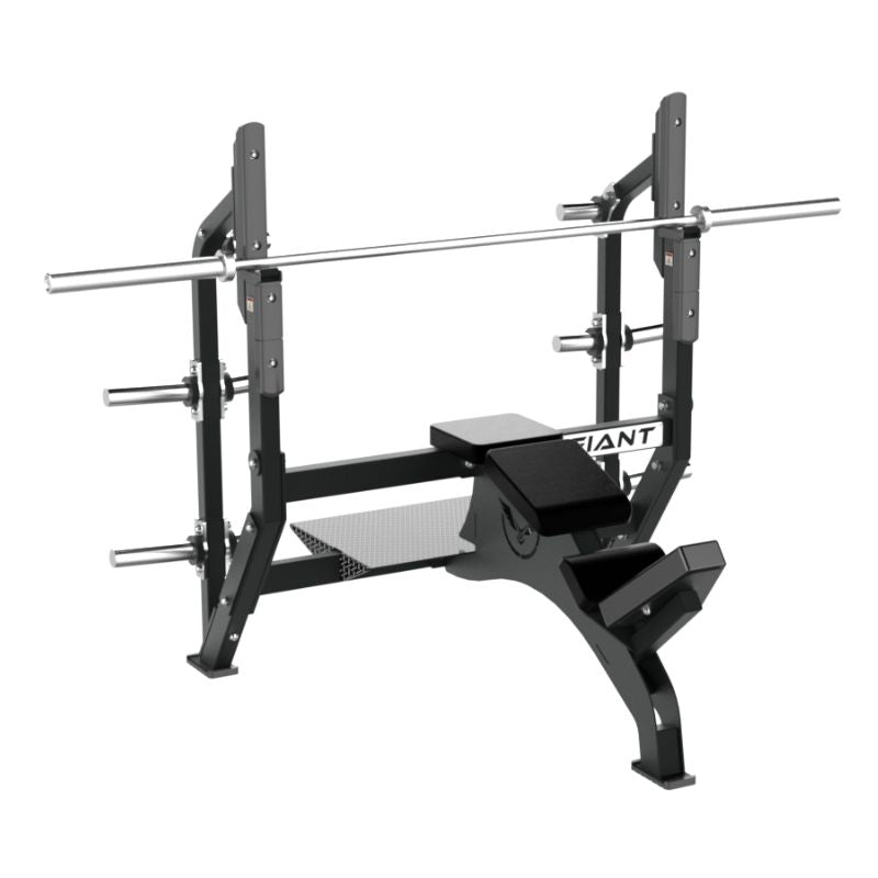 Defiant Strength Olympic Incline Bench Press with Plate Storage – DS-944 Angled View