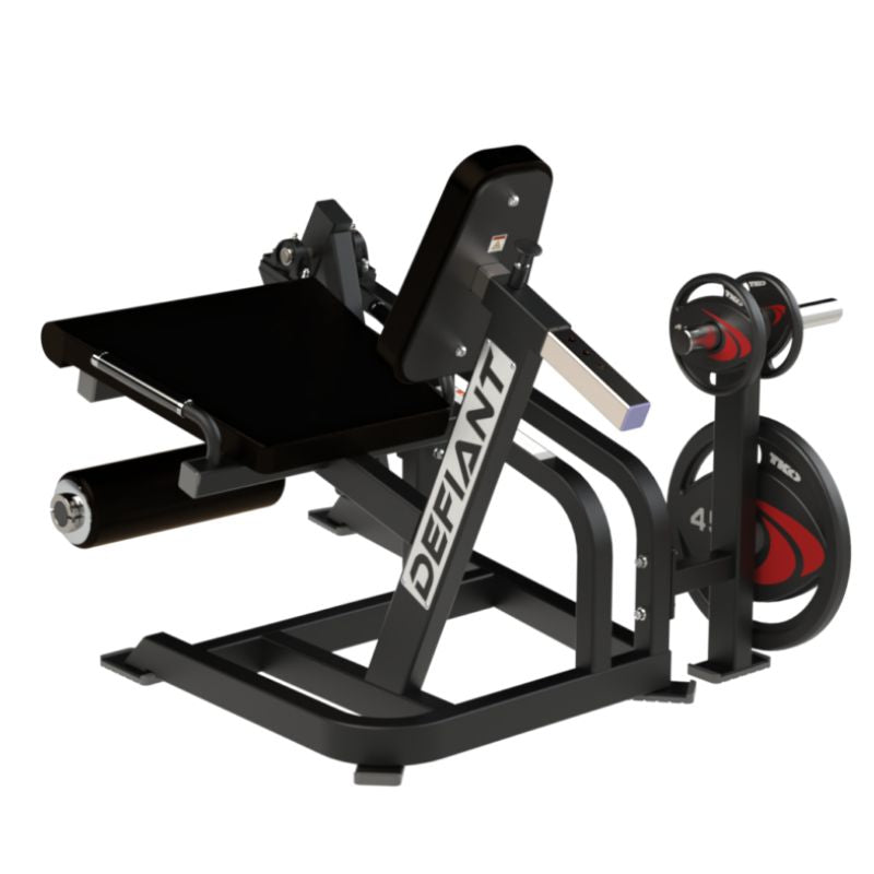 Defiant Strength Plate Loaded Leg Extension – DS-923 Back View with Weight Plates