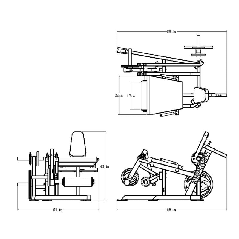 Defiant Strength Plate Loaded Leg Extension – DS-923 Dimensions