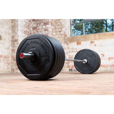 Escape Fitness Rubber Bumper Plates Loaded in a Bar