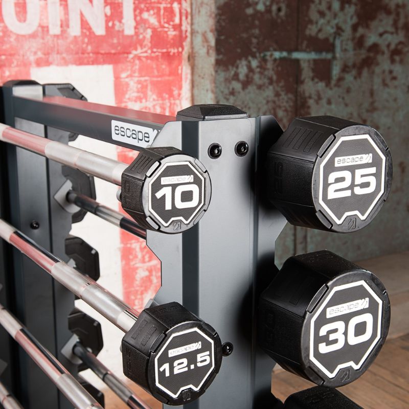 Escape Fitness Urethane Fixed Barbell Details 10lbs, 12.5 lbs, 25 lbs, 30 lbs