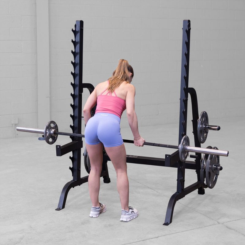 Female doing Barbell Row using Body-Solid GPR370B Olympic Multi Press Rack