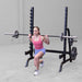 Female doing single leg barbell lunge using Body-Solid GPR370B Olympic Multi Press Rack