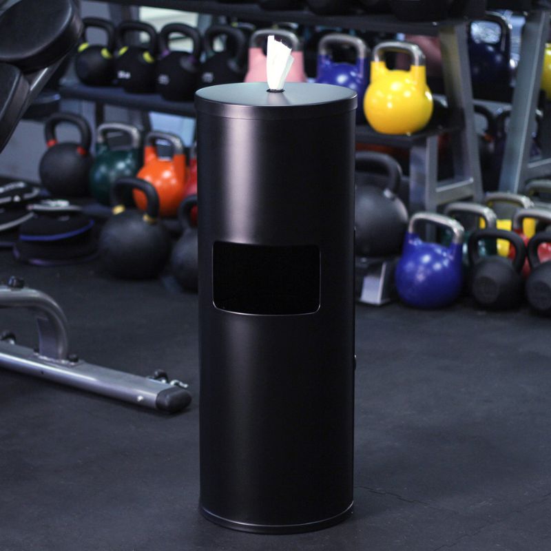 Floor Stand Wipes Black Coated Dispenser inside Gym