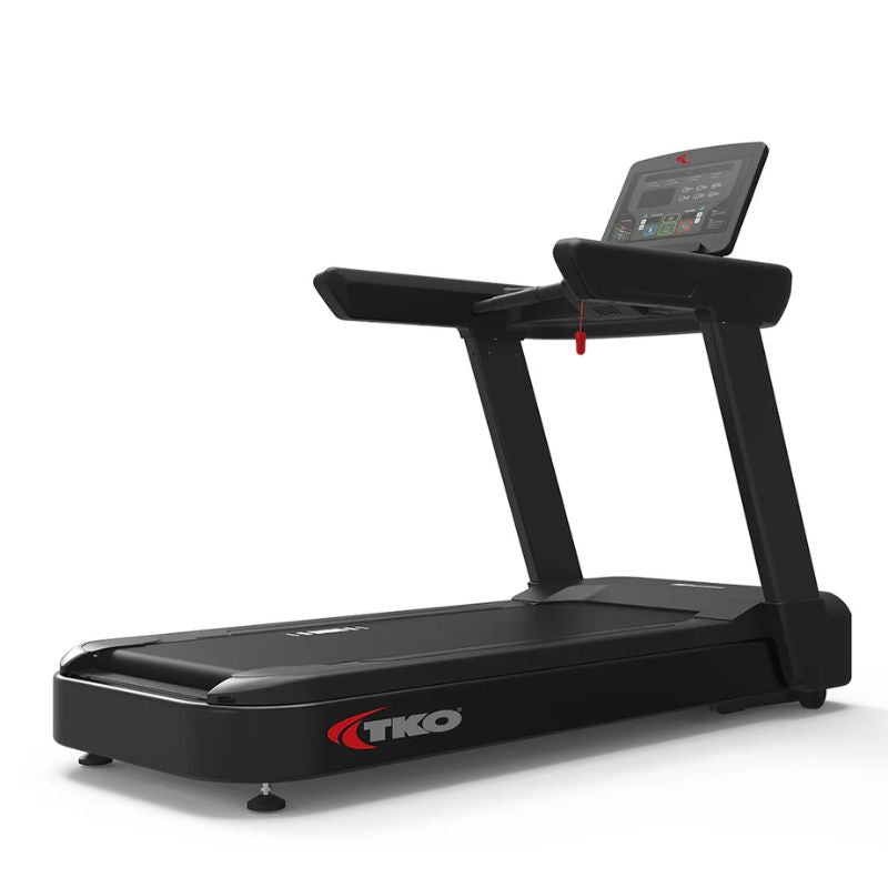 Front Left Angled View  of TKO Strength Cardio Commercial Treadmill with LED Screen - 9T-LED on a white background