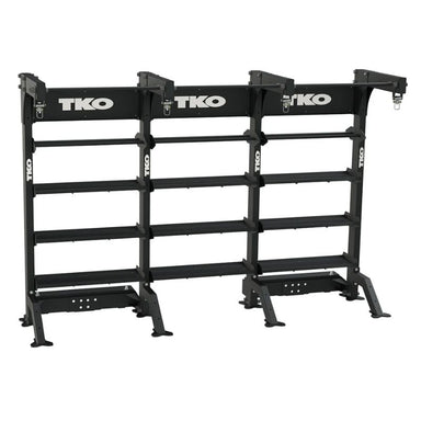 Front view of TKO Strength Freestanding Triple Bay with extra storage on a white background