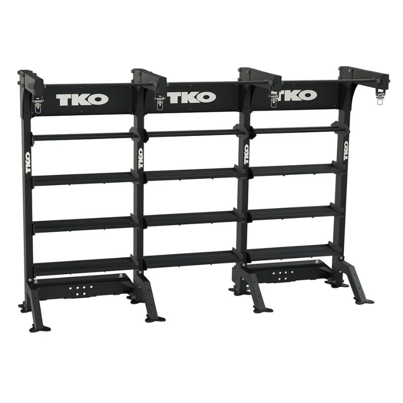 Front view of TKO Strength Freestanding Triple Bay with extra storage on a white background