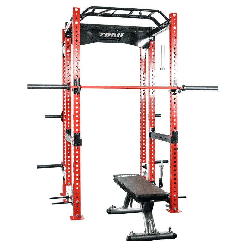 G-PR-3030 TROY RED Power Rack with Bar and Bench