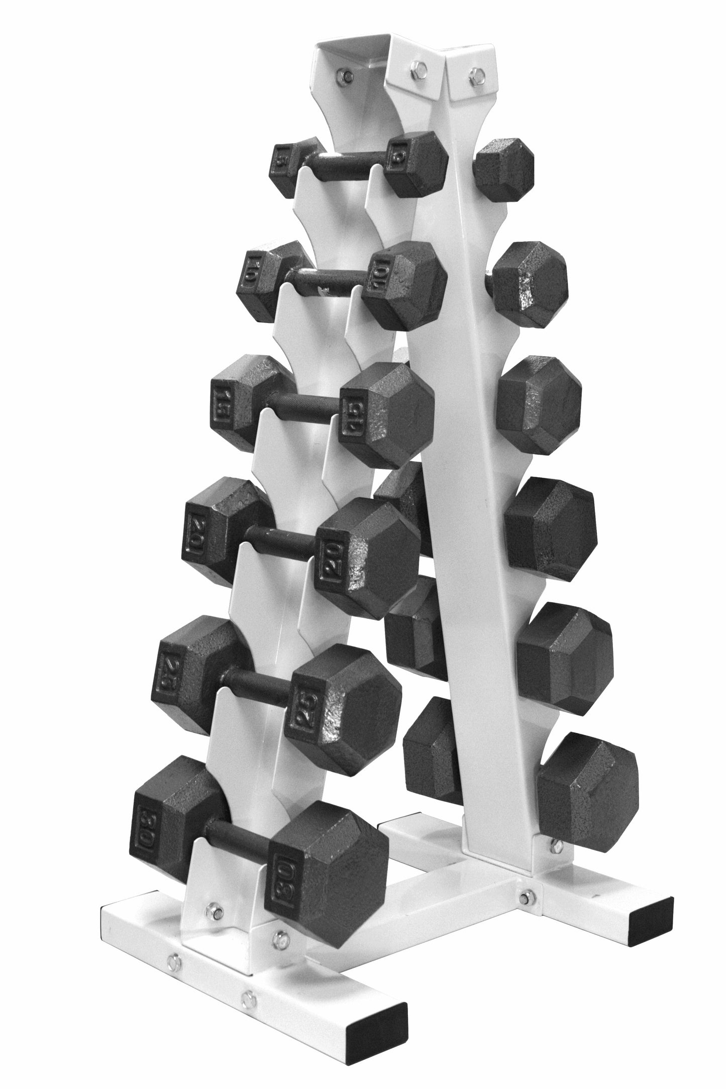 USA by Troy 6-Pair Iron Hex Dumbbells with A-Frame Rack - VERTPAC-IHD30