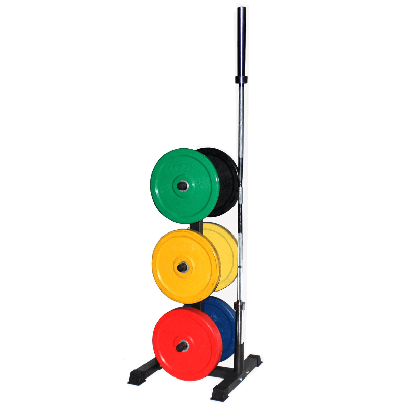 GOPT  VTX Vertical Olympic Bumper Plate and Bar Rack with Colored Plate and Bar