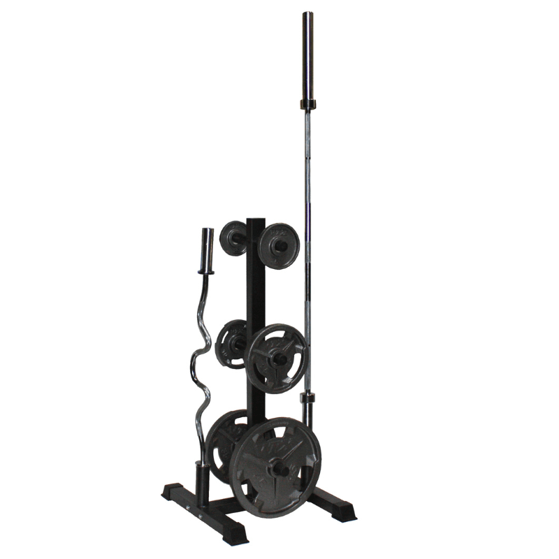 GOPT  VTX Vertical Olympic Bumper Plate and Bar Rack with Plate and Bar