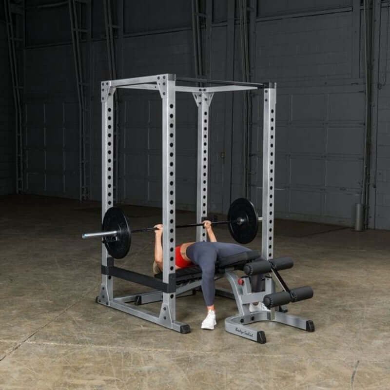 GPR378  Body Solid Power Rack Sample Exercise with Bench and Barbell