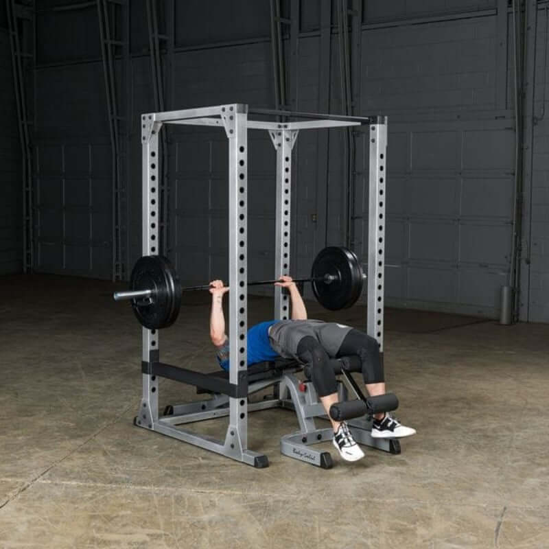 GPR378  Body Solid Power Rack Sample Exercise with Bench and Barbell