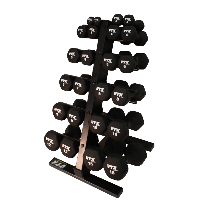 GTD5 VTX Neoprene Textured Hex Dumbbell with Rack