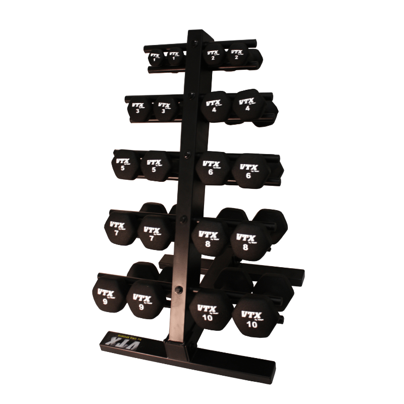 GTD5 VTX Neoprene Textured Hex Dumbbell with Rack